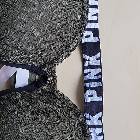 Victoria's Secret PINK Where Everywhere Push Up 32DD Dark Green Leopard Lace - Picture 4 of 13